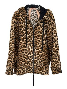 Leopard Print Zip-Up Hoodie Jacket - Brown/Black